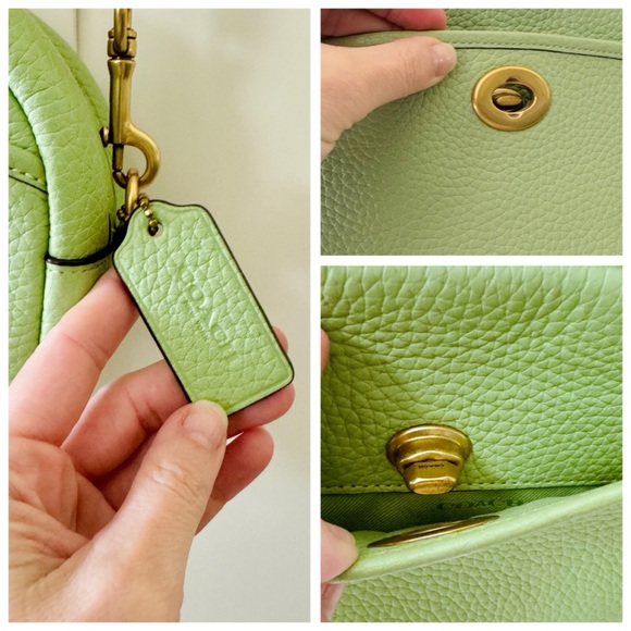 COACH Pistachio Green Leather Oval Camera Bag, Crossbody Guitar Strap (Pink) - Picture 8 of 17